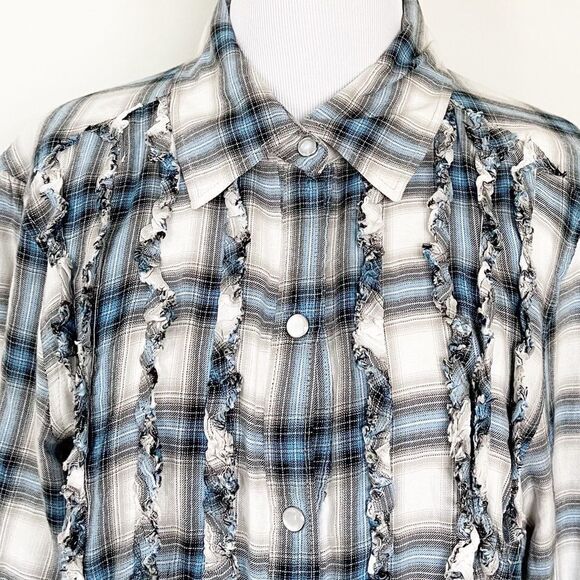 Blue Plaid Seven Western Shirt with pearl snap buttons - Picture 3 of 6